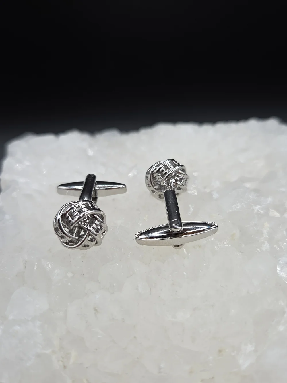 Polished Stainless Steel Knot Cufflinks for Men Silver Tone